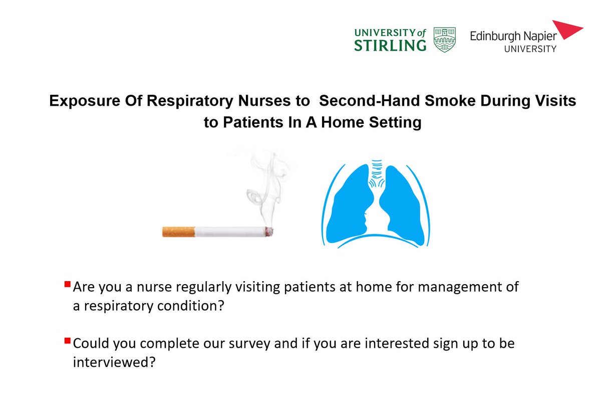 Are you a nurse regularly visiting respiratory patients at home, (specialist respiratory nurse, district nurse, advanced practitioner, community nurse, general practice nurse etc) Please give their views about second hand smoke. survey.napier.ac.uk/n/zz8hc.aspx