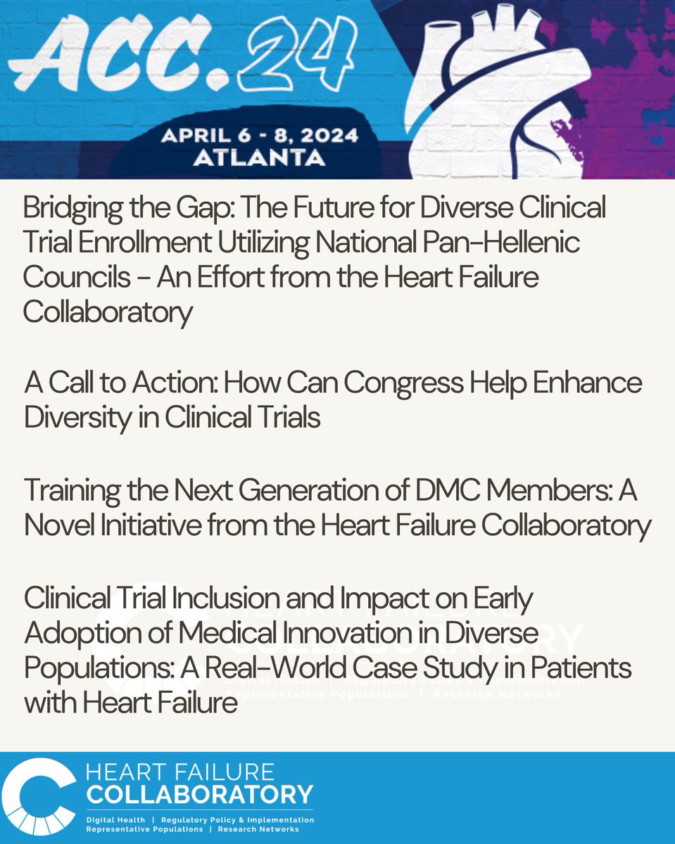 HFC Interns have FOUR abstracts accepted for presentation at the @ACCinTouch conference this spring in Atlanta, GA. Don’t forget to stop by the poster sessions 🎉 Specific times of presentations still to come @iamyasdoll @MeghaGu86063358 @IsabellaCavagna #ACC24