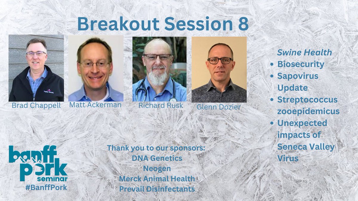 Breakout session 8. Swine Health is a deep topic and we have a lot to talk about in this session.

#BanffPork

Find all breakout sessions details here: banffpork.ca/program/breako…