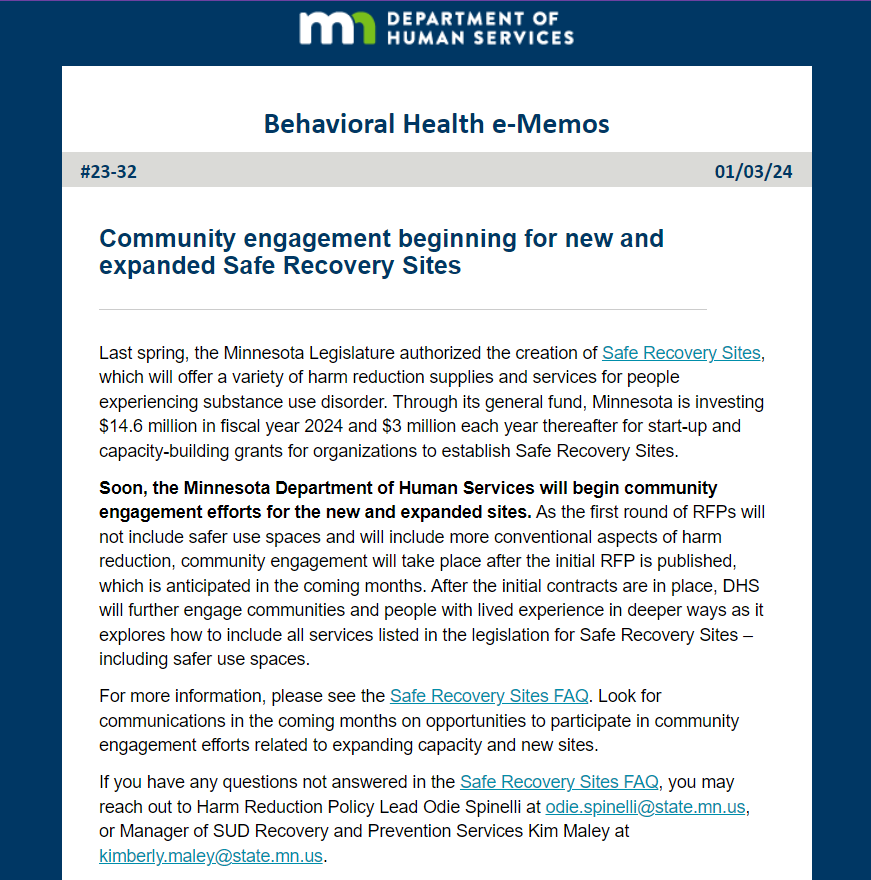 _CORIMN's tweet photo. Safe recovery sites are coming to MN. Sign up for CORI's e-mail list and follow us for updates as MN makes progress on adding safe recovery sites to our #harmreduction toolbox. https://t.co/4jzQDrzpJz