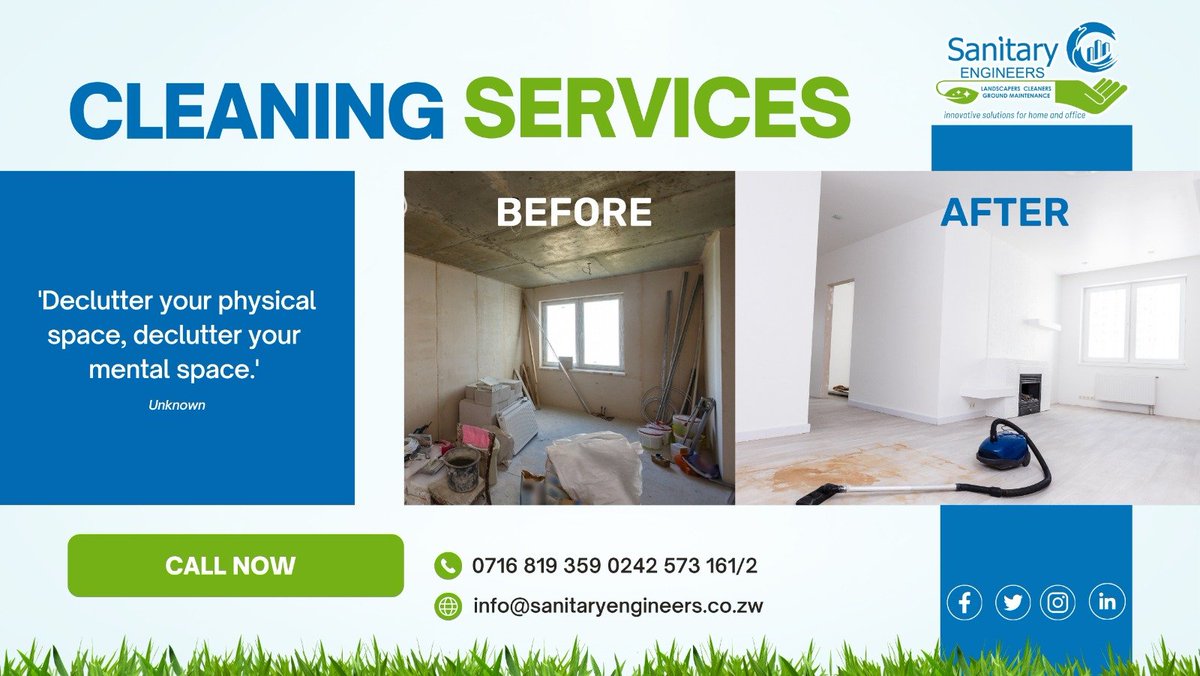 Breathe easy with a spotless home, we can exceed your expectations, contact us today.
#cleaningservices 
#fumigation 
#landscaping