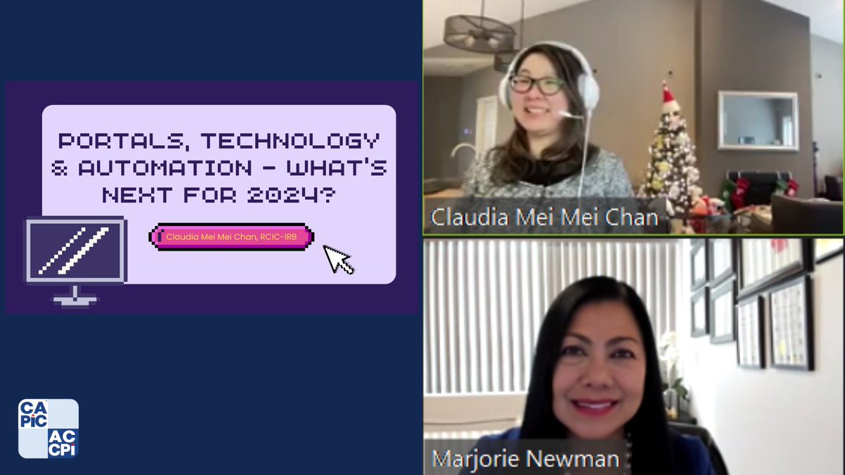 capicaccpi's tweet image. We hope you learned a lot at #CAPIC's first seminar of 2024- "Portals, Technology and Automation"! Thank you, RCICs Claudia Mei Mei Chan and Marjorie Newman for your wonderful insights, tips, and advice. See you at the next webinar! #CAPICACCPI #tech #Education #Learning