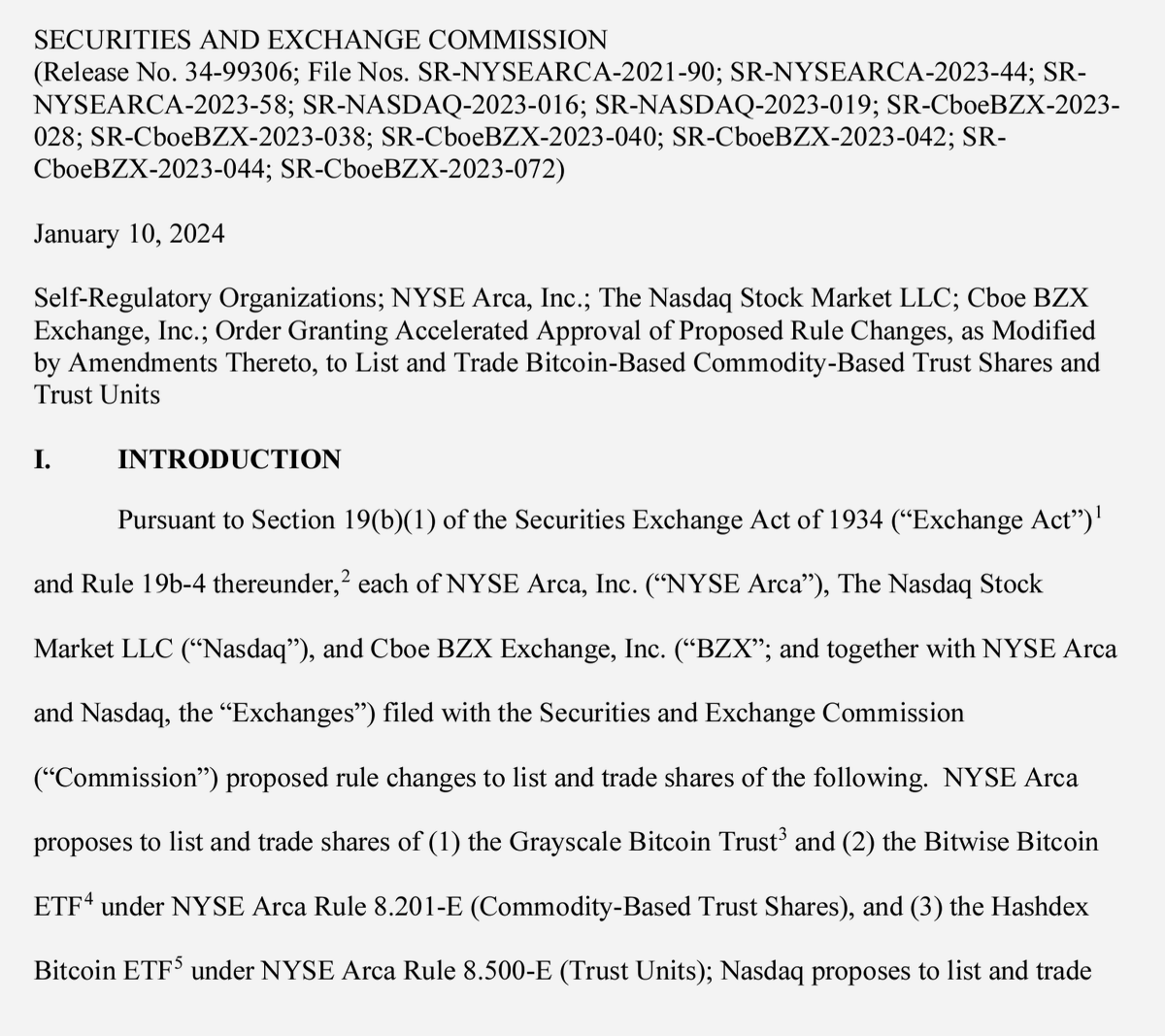 dlauer's tweet photo. It looks like the SEC has approved 11 spot Bitcoin ETFs, according to this SRO filing: https://t.co/WAnCbF2ua9 https://t.co/C4jLseePxr