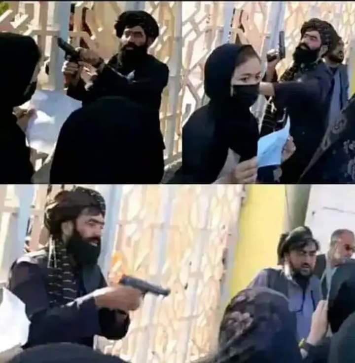 AfghanzaiHamid's tweet photo. This is how Tali ban treat Afghan women protestors by pointing guns to their heads 👇 https://t.co/hPmwZppAiE