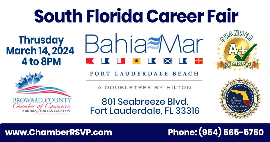 FloridaBizNews's tweet photo. South Florida Career Fair

Connecting the Best Companies with the Best Candidates

Info: (954) 565 - 5750

email: MemberServices@BrowardBiz.com

Register to Exhibit at https://t.co/aG2mR7CqPR

Thursday, March 14, 2024 4pm – 8pm

Bahia Mar Resort &amp; Yachting Center on Ft Laud Bch https://t.co/j7aoAcH5Od