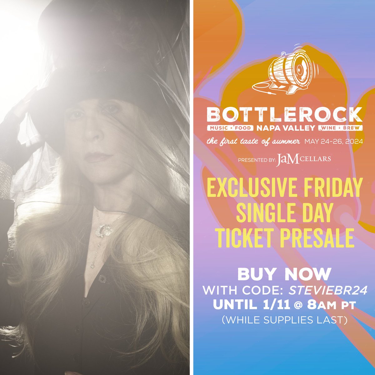 My @BottleRockNapa pre-sale is on now! Use code: STEVIEBR24 to get your tickets for Friday, here: bit.ly/3Sbe4YM