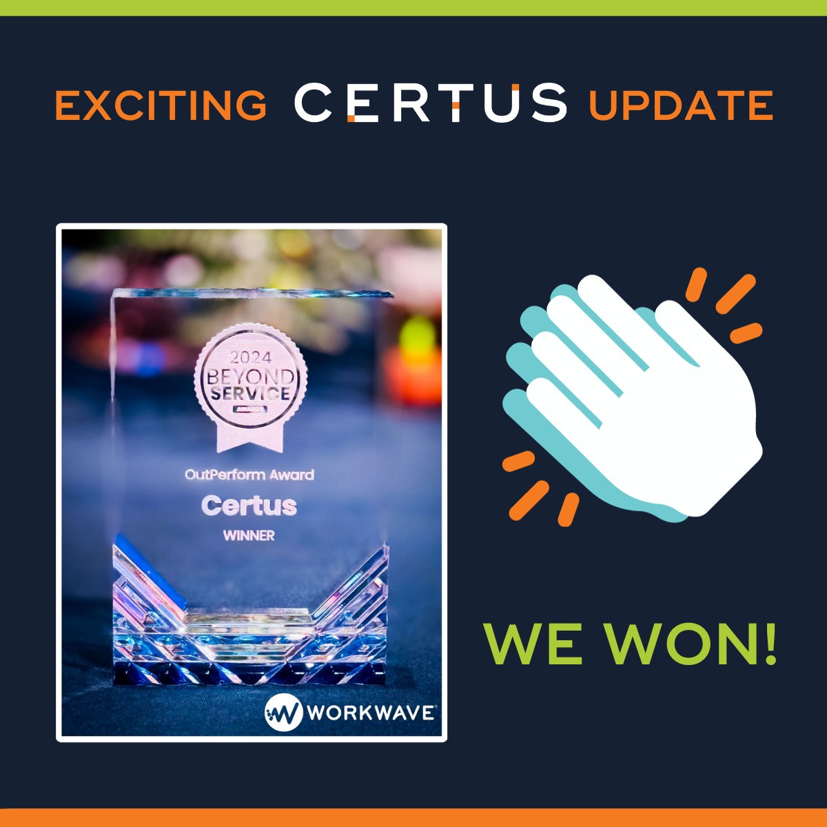 🌟 Big News from Certus! We've Just Won the OutPerform Award! 🌟

We've got some fantastic news to share! We're excited to announce that Certus has been awarded the OutPerform Award for our stellar work and growth with <a href="/PestPac/">PestPac by WorkWave</a> by @WorkWave. #ProudToBeCertus 👏