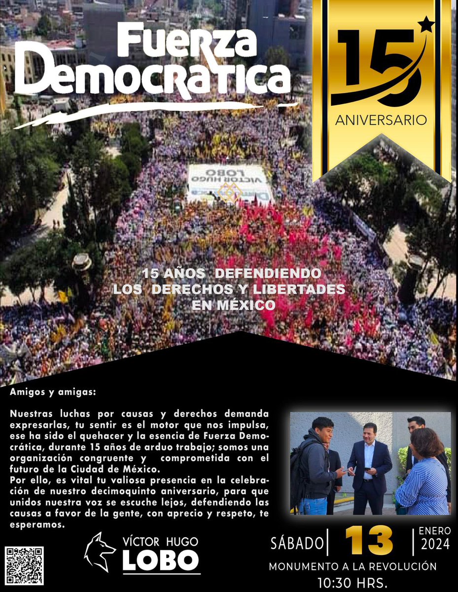 arturo_elias70's tweet photo. Te esperamos en nuestra gran fiesta por nuestro 15 Aniversario de #FuerzaDemocratica del Dip @vhlobo, todos somos parte importante de esta gran familia, no faltes!!! https://t.co/LTpiXHAIVN