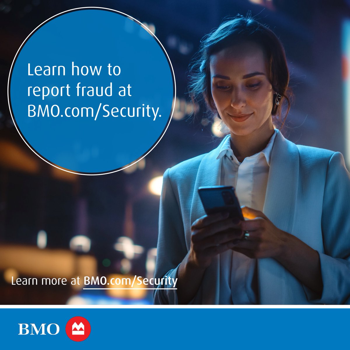 BMO's tweet photo. BMO will never contact you via unsolicited text asking for sensitive information. If you receive a suspicious text, claiming to be from BMO, report it immediately. https://t.co/zZUZTt59VI https://t.co/4kTqa9tU1j