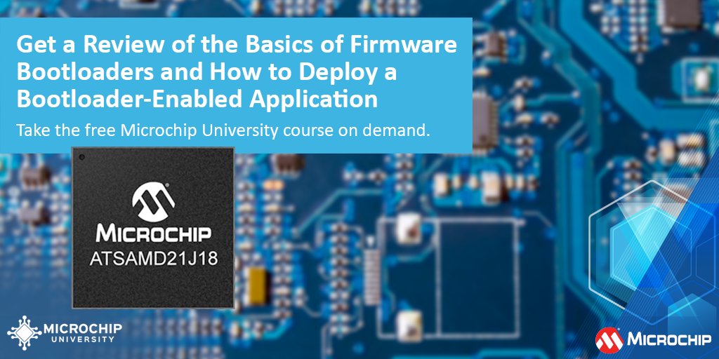 MicrochipTech's tweet photo. Apply firmware updates to ARM® Cortex® M0+ MCUs remotely. This FREE class reviews firmware bootloaders and shows how to deploy a bootloader-enabled application on a SAM D21 MCU using the MPLAB® X IDE and the MPLAB Harmony bootloader library: https://t.co/Qc9uLfnpXh. #bootloaders https://t.co/DuAPvkHaDO