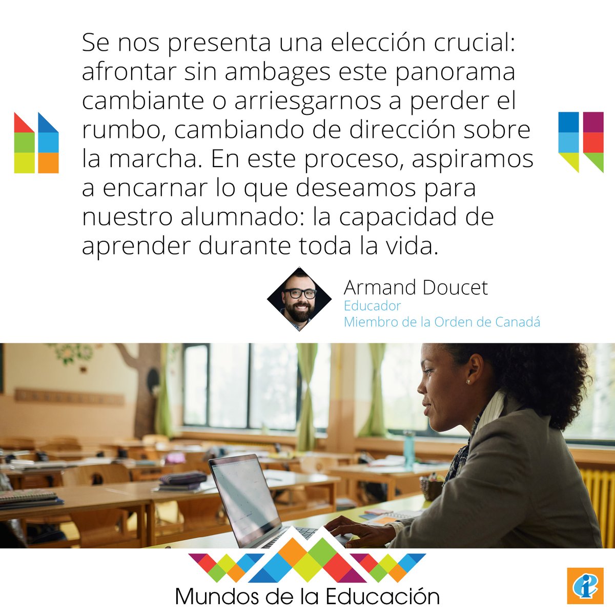 Iniciamos el 2024 con un blog de <a href="/DoucetArmand/">Armand Doucet C.M.</a> sobre el empoderamiento del profesorado en la era de la inteligencia artificial. 

¿Cómo asegurar que el papel invaluable de la docencia profesional no sea opacado sino mejorado?

Lee el artículo de Armand
➡️ eiie.io/48rQqgo