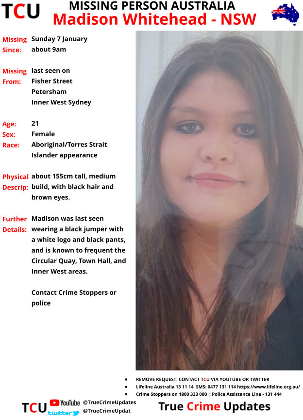Missing Person Australia - Madison Whitehead - #Petersham, Inner West Sydney  #MISSING #MissingPerson
