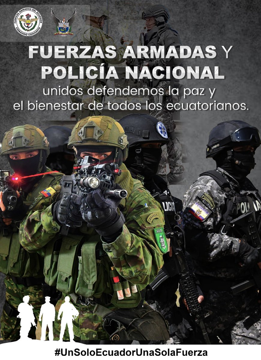 FFAAECUADOR's tweet photo. ¡Un Solo Ecuador Una Sola Fuerza!

La determinación de nuestras @FFAAECUADOR y @PoliciaEcuador al servicio de la paz y la unidad nacional.

#FFAAContigo 🇪🇨 

@EjercitoECU @armada_ecuador @FuerzaAereaEc https://t.co/ysaEfFMEkH