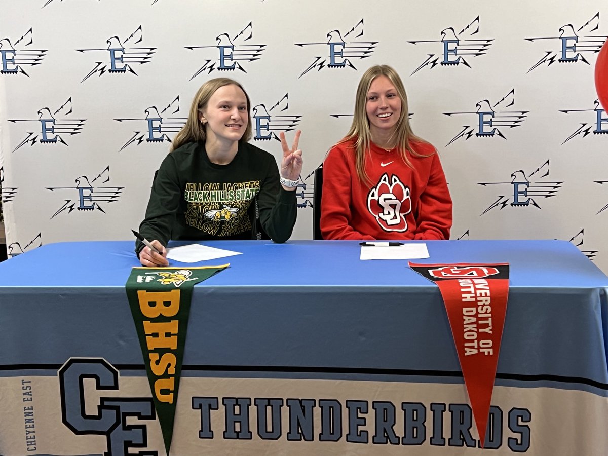 Jeremiah Johnke (@jjohnke) on Twitter photo Cheyenne East seniors Bradie Schlabs (โฆ<a href="/BHSUWBB/">Black Hills State WBB</a>โฉ) and Sydni Sawyer (โฆ<a href="/SDCoyotesTri/">South Dakota Triathlon</a>โฉ) celebrating their signings from November. #wyosports Cheyenne East seniors Bradie Schlabs (โฆ<a href="/BHSUWBB/">Black Hills State WBB</a>โฉ) and Sydni Sawyer (โฆ<a href="/SDCoyotesTri/">South Dakota Triathlon</a>โฉ) celebrating their signings from November. #wyosports