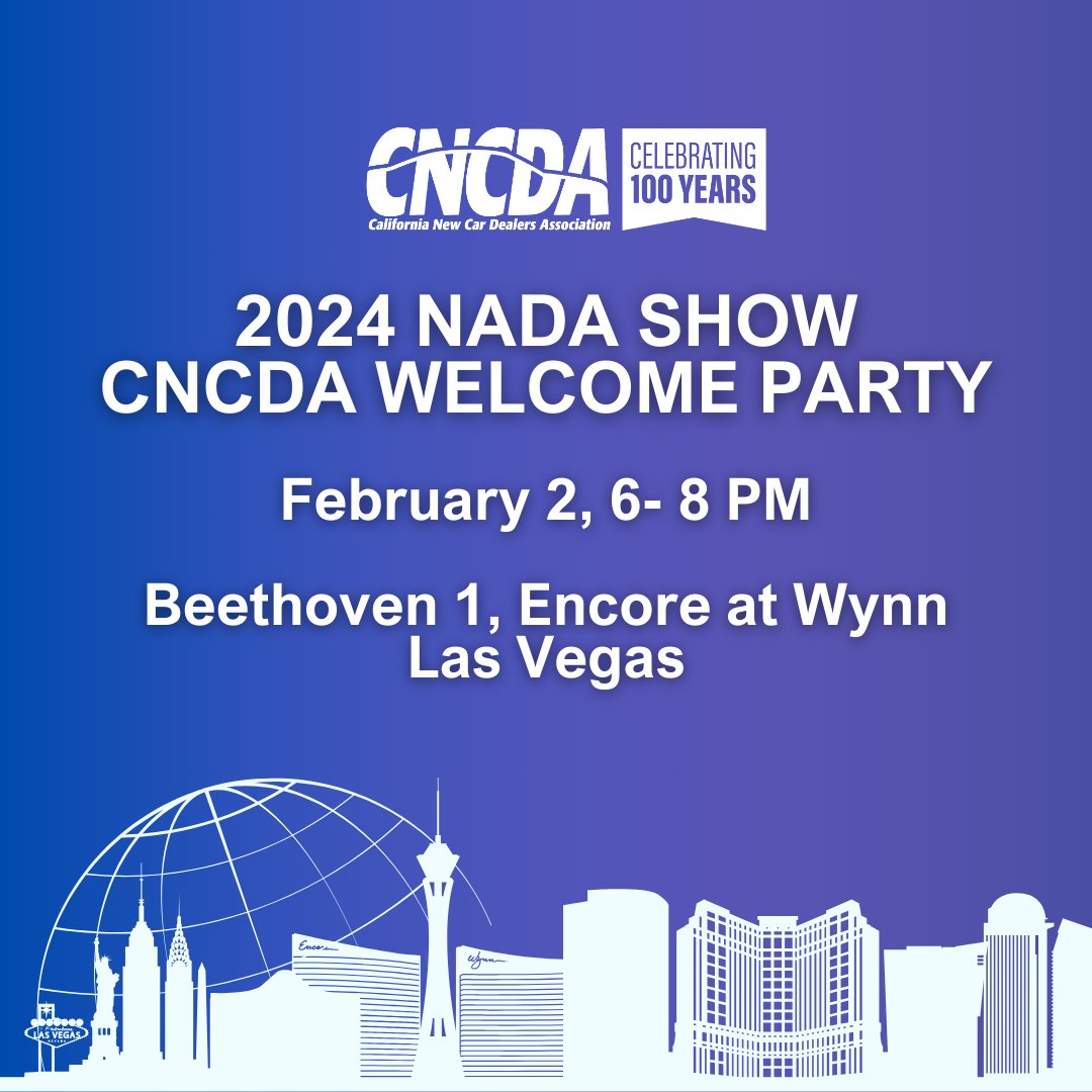 CNCDA's tweet photo. Members: RSVP for the CNCDA Welcome Party at the 2024 NADA Show (@NADAupdate). It will be an evening of networking and socializing in the luxurious Encore at Wynn in Las Vegas! We hope to see you there. RSVP by 1/26 at https://t.co/rgVcQwKLHm 

#CNCDA #NADAshow #newcardealers https://t.co/0D8jN52Wpt