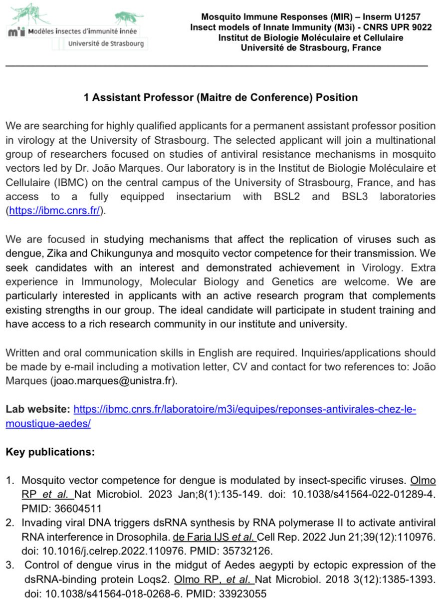 Assistant Professor position in a great lab and a great University! Please retweet ⁦<a href="/unistra/">-</a>⁩ ⁦<a href="/joaotmarques/">João Marques</a>⁩ ⁦@krinMoo⁩ #Jean-Luc Imler