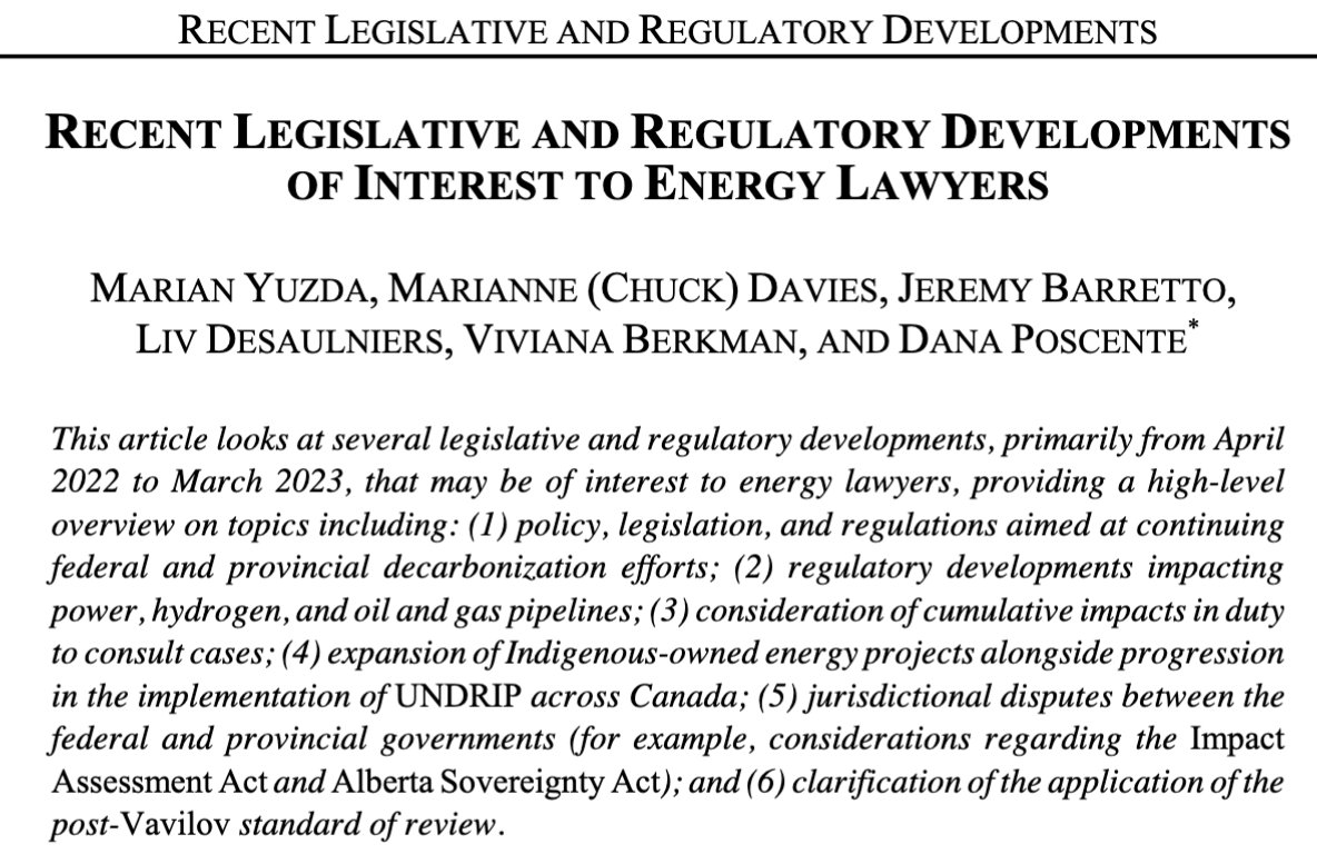 Want to learn about recent legislative and judicial decisions impacting energy law? Recent Judicial Decisions - albertalawreview.com/index.php/ALR/… Recent Legislative and Regulatory Development - albertalawreview.com/index.php/ALR/…