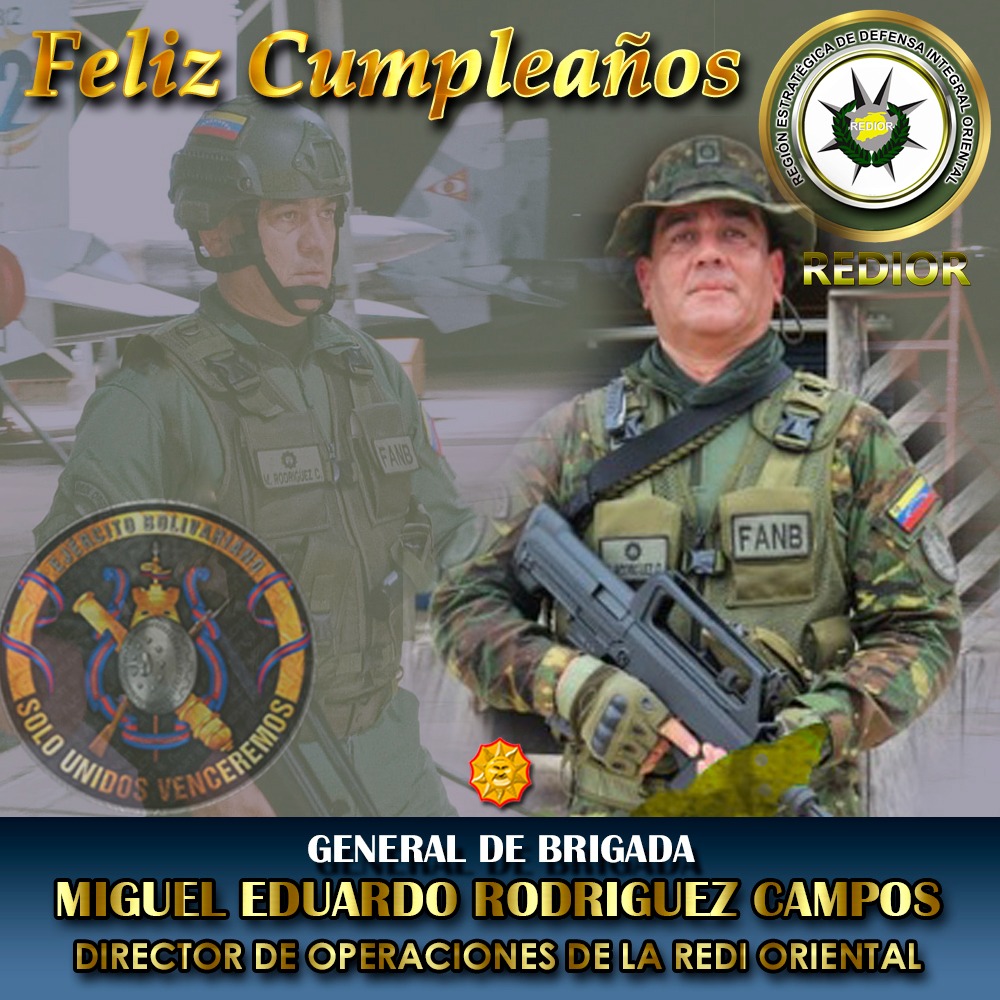 #10Ene ll La gran familia de la REDI Oriental, expresa sus más sinceras palabras de felicitaciones al GB. Miguel Eduardo Rodríguez Campos, Director de Operaciones de la REDIOR por arribar a un año más de vida.

¡FELIZ CUMPLEAÑOS!
@somos_ejercito 
<a href="/CEOFANBVE/">CEOFANB</a>