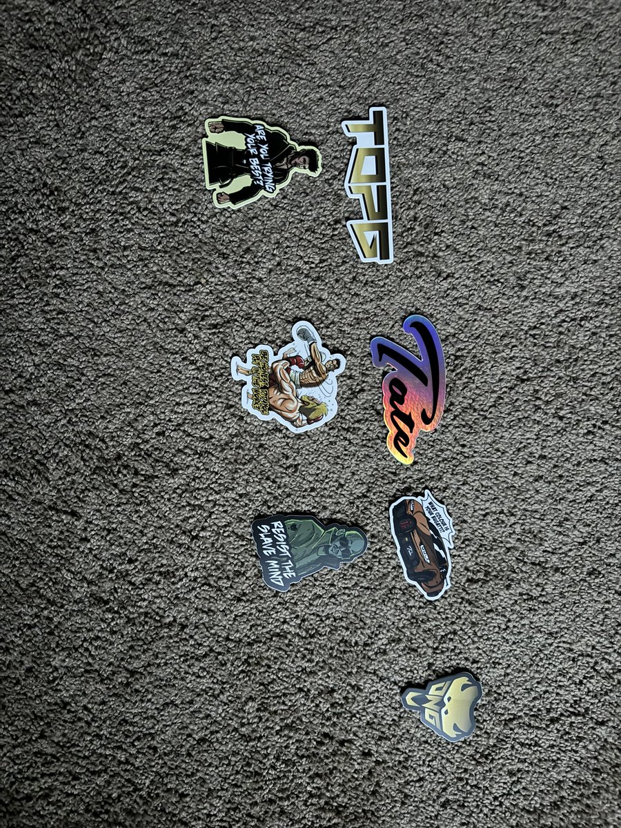Xurvatory's tweet photo. @stickermule Top G stickers came in, looking good. Great quality https://t.co/GZoPCbDH07