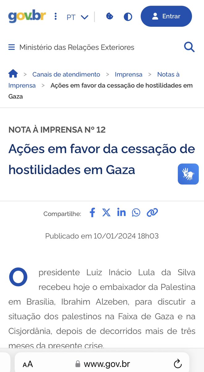 Obrigado Brazil. The Brazilian Government is the latest to support South Africa’s petition to the OCJ. gov.br/mre/pt-br/cana… #Gaza #Genocide #Nakba #Palestinian #Liberation