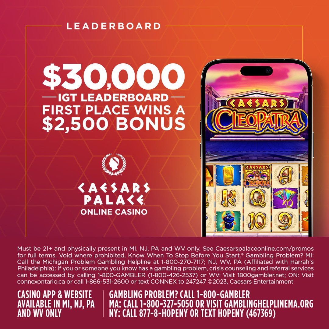 Caesars Palace Online Casino on X: Until January 11th, every $5 wagered on  IGT games receives 1 point into the $30,000 IGT Leaderboard Challenge. Top  ranked players will receive a casino BONUS