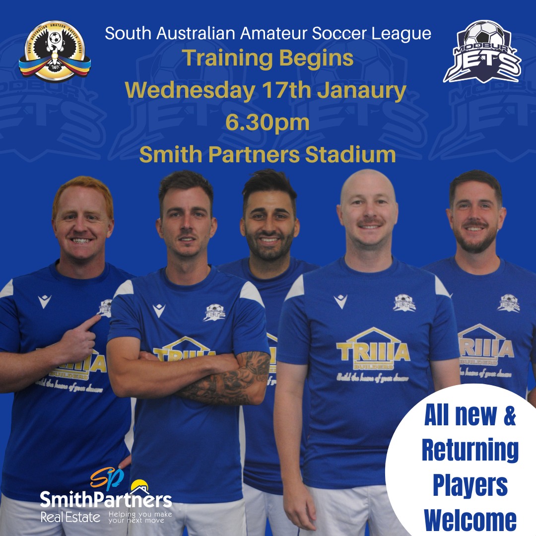 SAASL
TRAINING BEGINS - ALL NEW AND RETURNING PLAYERS WELCOME
Modbury's Amateur League teams will begin Preseason training on Wednesday 17th January at 6.30pm at Smith Partners Stadium.
Sunday League Teams
Division 1 - A's &amp; B's
Division 6
All welcome, next Wednesday.