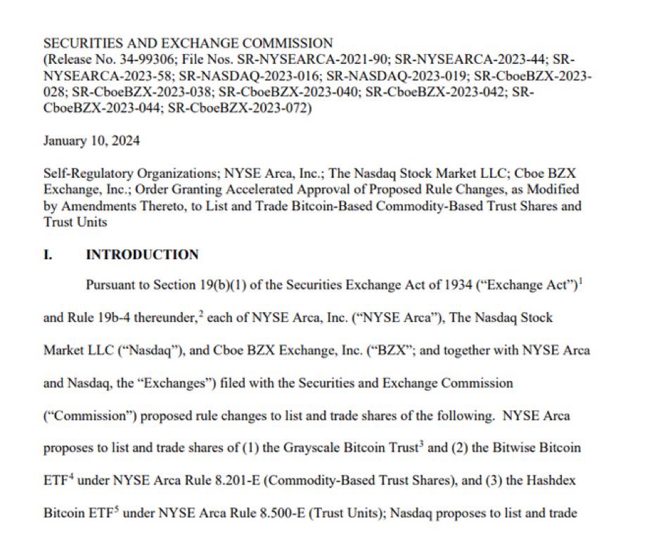 chipmeister010's tweet photo. #Bitcoin  Spot ETFs are approved by the SEC.

Trading will start tomorrow on the 11th of January, on the Nasdaq, CBOE and more. #etf #Sec https://t.co/JHH9l5tKN4