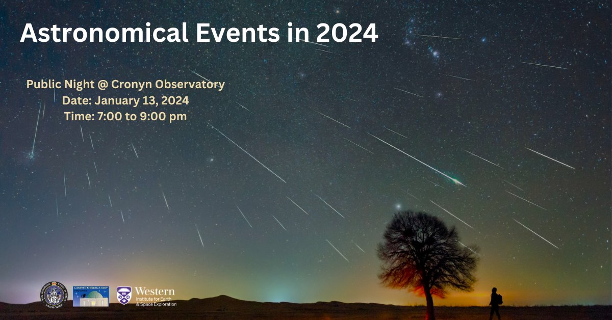 🔭Cronyn Observatory will open its doors on Saturday, January 13th, from 7:00 pm to 9:00 pm, for an enlightening evening under the stars. We're thrilled to present 'Astronomical Events in 2024,' a special talk by Peter Jedicke. ✨This event is completely FREE and open to all.