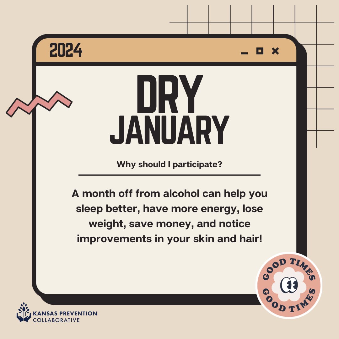 It's not too late to begin Dry January. Why should you participate? See below or check out what the National Institutes of Health have to say about it! bit.ly/3vokWsQ
#DryJanuary #ksprevention