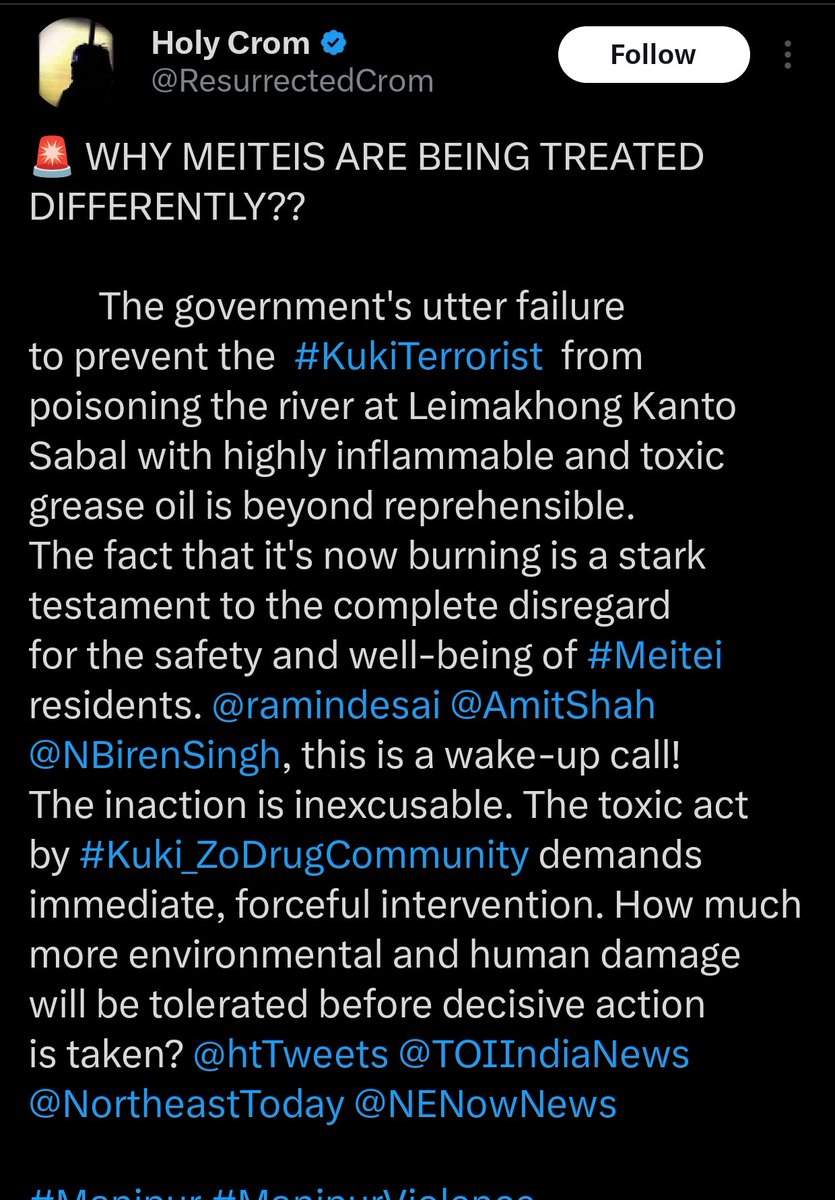 Batman1947_'s tweet photo. Meitei Lies Busted 👇

Keeps blaming Kuki_Zo Tribals for everything, this time oil spills &amp; guess what, whom did Creatures of Bloody 🩸 valley Points fingers at?? 
Again Towards kuki_Zo Tribals without any logic &amp; evidence

Its Meiteis Propaganda since day 1 of violence https://t.co/GowvOHlnHJ