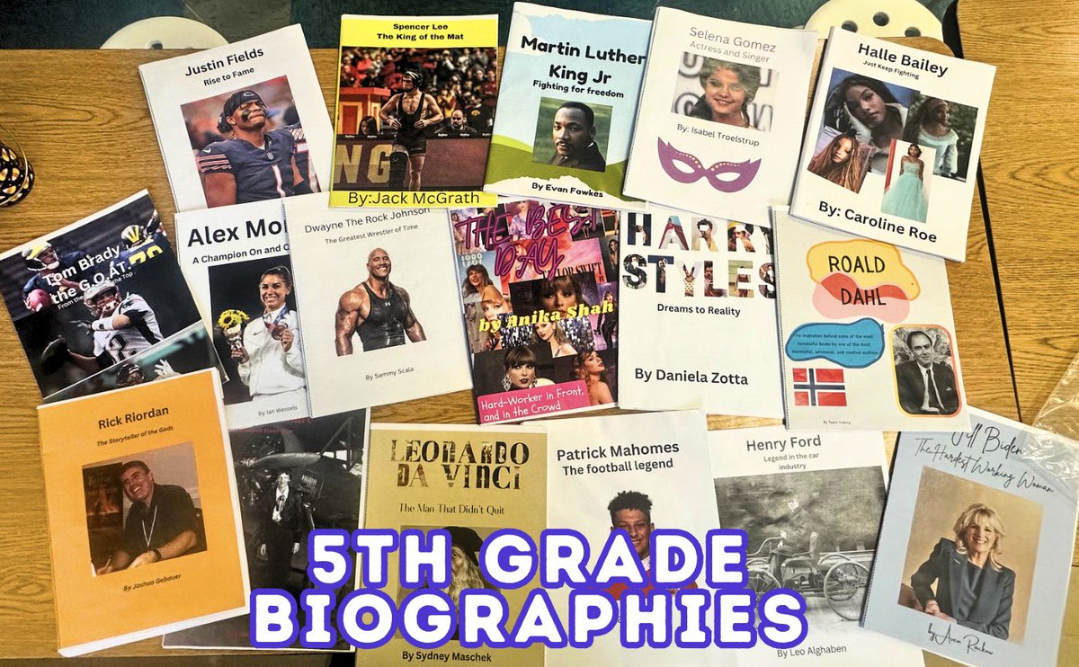 tmfrederickson's tweet photo. @Vahle5th students did such a great job writing biographies! I sat down to read them all this afternoon and I couldn’t stop! @pollack_pat these turned out so well! #dg58pride @HGHuskies https://t.co/pbHyanXuS9