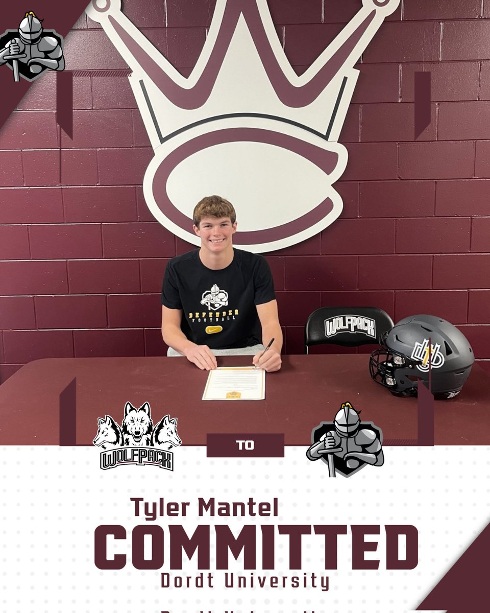 Congrats to <a href="/MantelTyler/">Tyler Mantel</a> on making it official! He is going to look great in a <a href="/DordtFB/">Dordt Football</a> uni! #WolfpackEdge