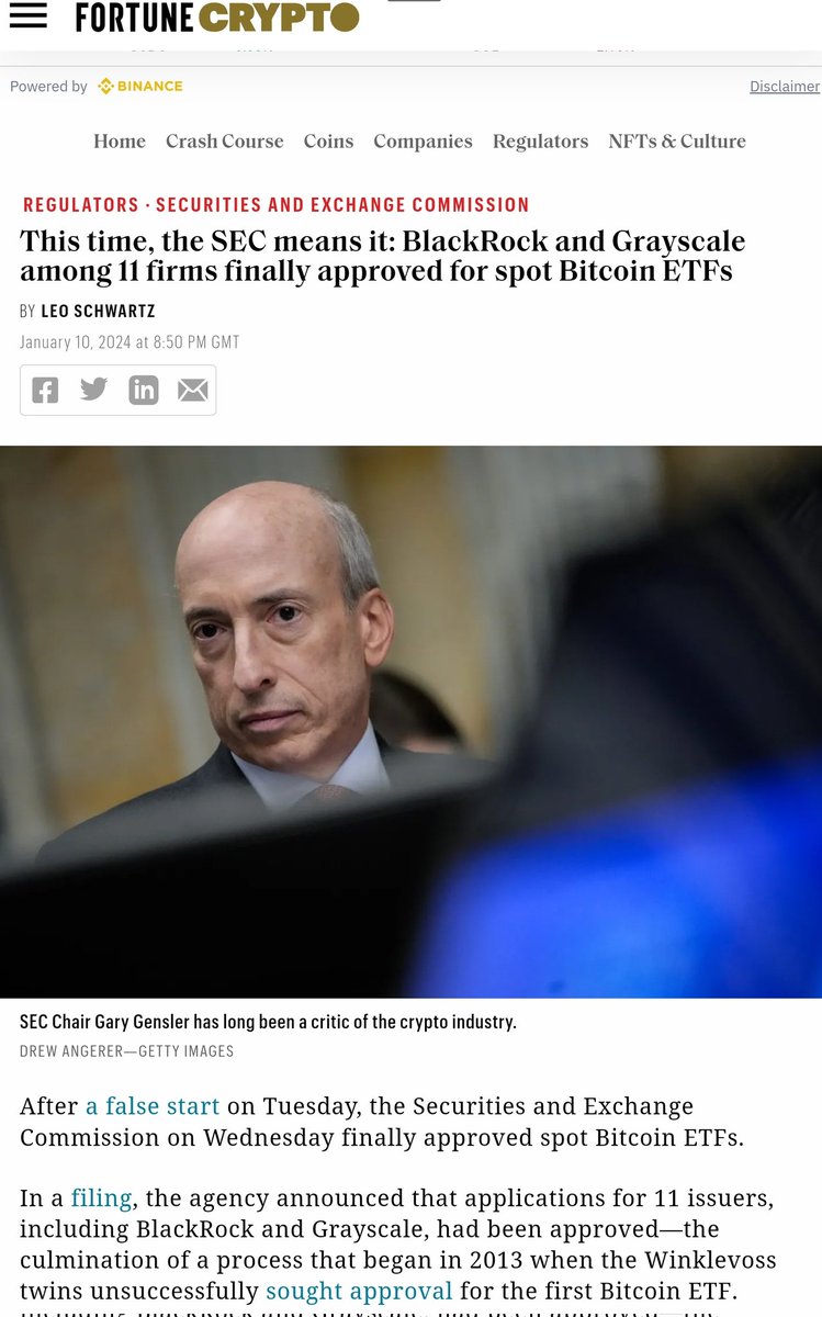 Oakeslaw's tweet photo. Now @FortuneMagazine announces that applications for 11 issuers, including BlackRock &amp; Grayscale, have been approved

However the link to the SEC page says Oops! page Not Found.

Go figure.  #BitcoinETF #btcETF.
 https://t.co/Brw0xSLNq7

https://t.co/1jaa4BGmup https://t.co/9xO77Me9so