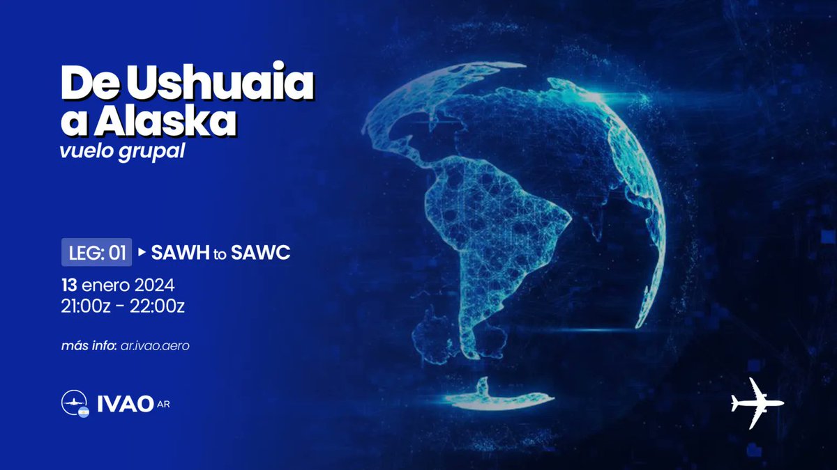 De Ushuaia a Alaska / Leg 01 

𝗗𝗶𝘃𝗶𝘀𝗶𝗼𝗻𝗮𝗹 𝗘𝘃𝗲𝗻𝘁
13 enero | 2100z - 2200z

+info: linktr.ee/ivaoar