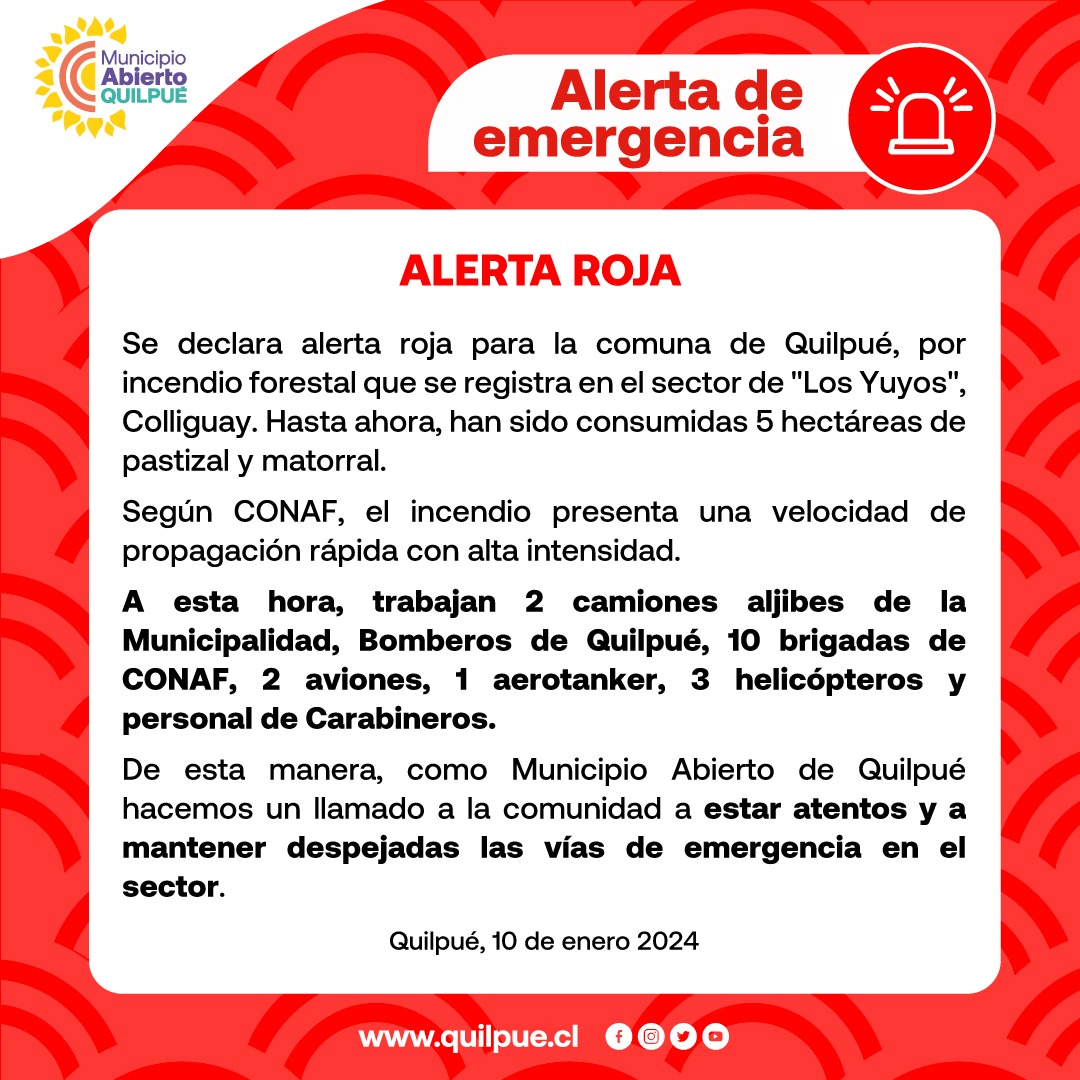 muni_quilpue's tweet photo. #InformaciónImportante 🚨|| Actualización sobre el incendio forestal en el sector de Los Yuyos, en Colliguay. https://t.co/6Kodad9ZUi