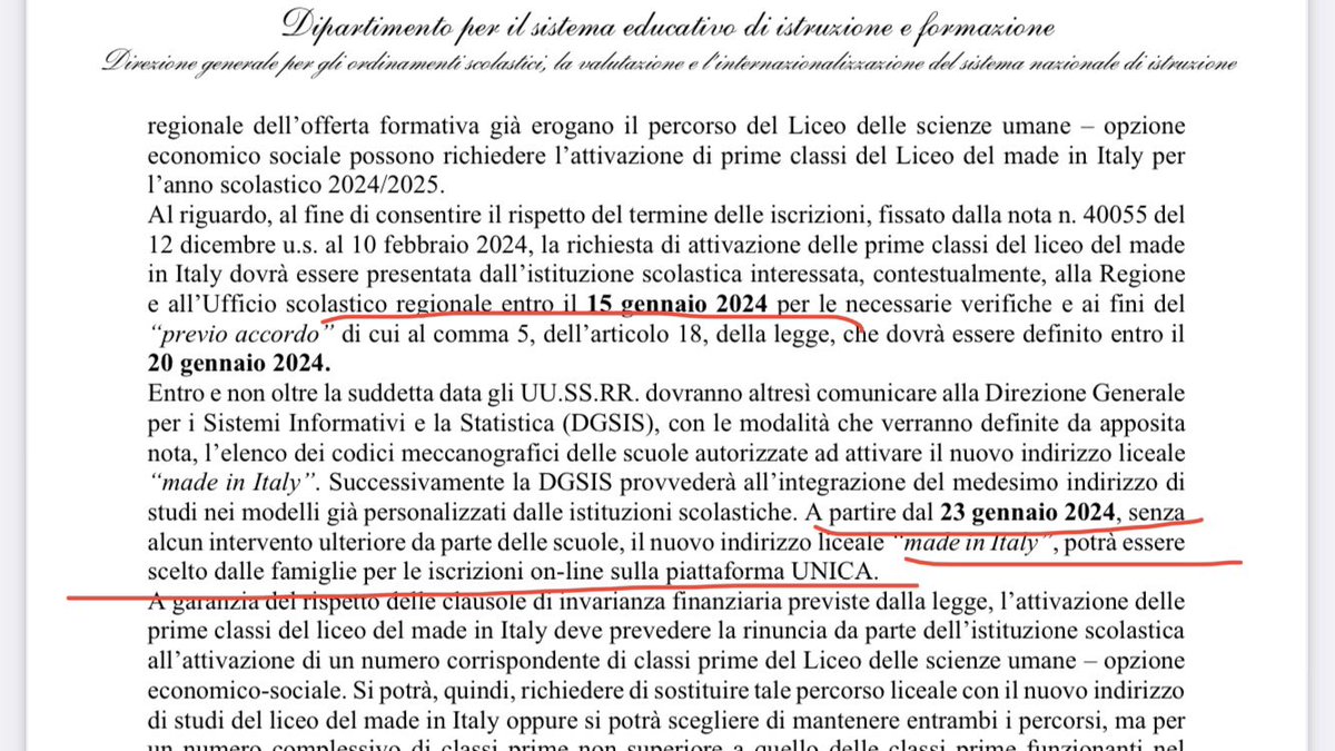 demarcoio's tweet photo. Caro Ministero, con queste scadenze, a open day fatti, in attesa di regolamenti che lo chiariscano, come possono le famiglie scegliere il Liceo Made in Italy? E chi voleva iscriversi al Liceo Economico Sociale, destinato a sparire? Non è il modo, questo, di innovare la scuola. https://t.co/hjpfuDfymb