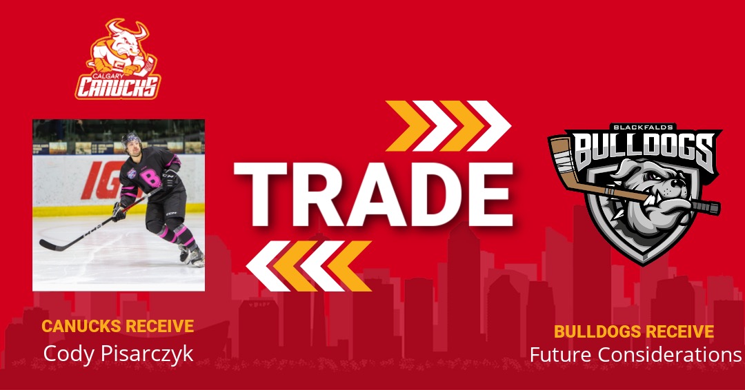 TRADE ALERT: The Canucks have acquired Cody Pisarczyk from the @AJHLBulldogs in exchange for future considerations. 

Welcome to the Canucks Cody!