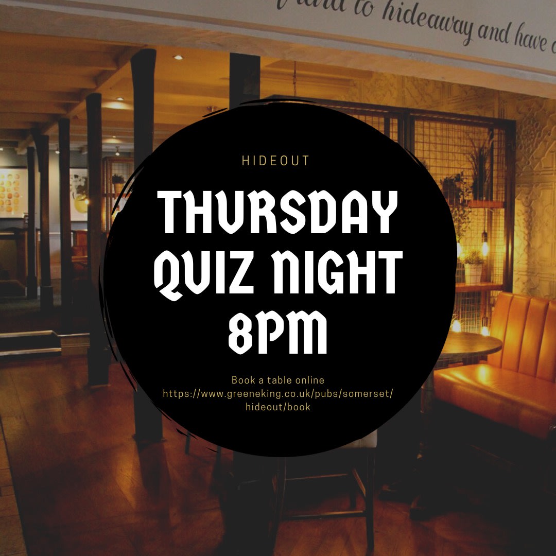 hideouttaunton1's tweet photo. QUIZ NIGHTS!!
Come and join for our weekly quiz! 🎤 Range of questions, no smartphone quizzes!!📱
Book a table @ https://t.co/mxeayYnWwD
Every Thursday, 8pm
See you there 😊 https://t.co/XvXc8t8TC0