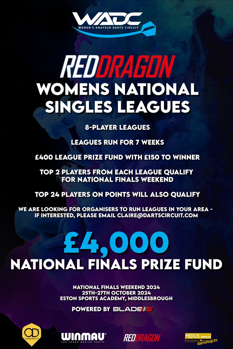 WomensADC's tweet photo. I am looking for sponsorship for the Women’s Amateur Darts Circuit.

Sponsorship would include your branding on all WADC posters seen by thousands all over our social media channels, venue adverts, monthly promotion in our newsletters plus more
Contact claire@dartscircuit.com https://t.co/hvn47FAlwo
