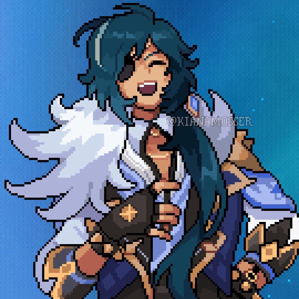 ガイア(原神) 「Kaeya and Diluc pixel portraits #Genshin」|Kiana Mosser 🐇のイラスト