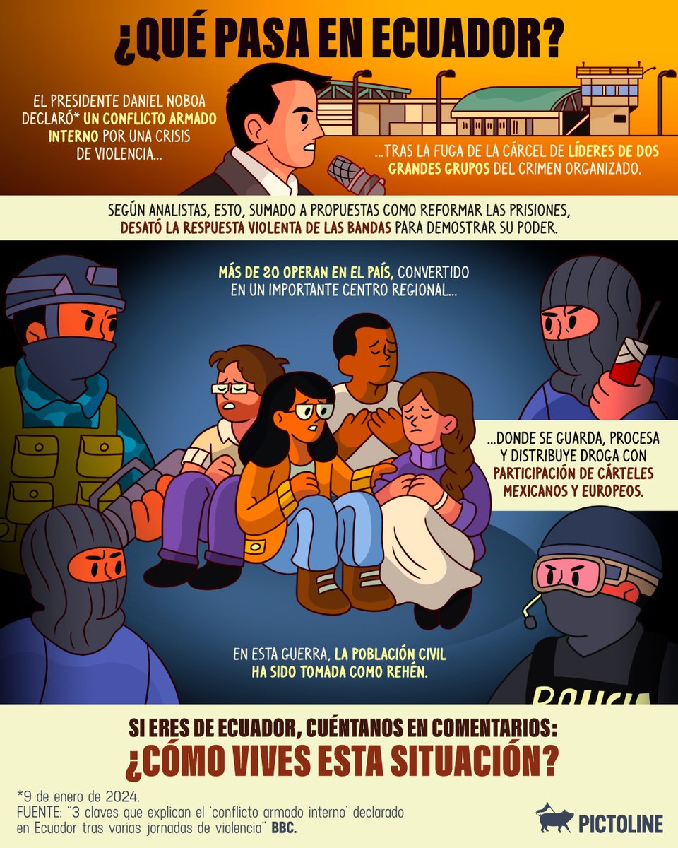 pictoline's tweet photo. 🇪🇨Si eres de Ecuador, compártenos en comentarios cómo estas viviendo la crisis actual de violencia 🫂 Queremos leerte:

#Ecuador #Guayaquil #Quito #FuerzaEcuador https://t.co/EFkL8O7h7S