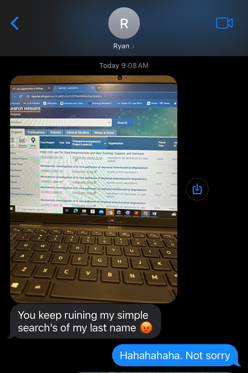 When your husband is writing a grant proposal and isn’t the only one with the last name Insolera on NIH RePORTER anymore… @InsoleraRyan #academicmarriage #momademia #AcademicChatter