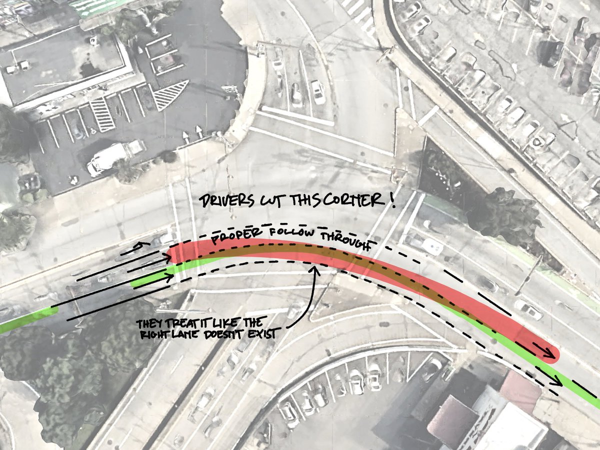 Specifically, I had a driver harass me for 'cutting them off'. They were basically trying to follow the red line.

Driver incompetence is per sempre, but at the Bloomfield Br., the city is long overdue to resolve issues here. <a href="/PghDOMI/">Pittsburgh Mobility & Infrastructure</a> <a href="/PGHDistrict7/">Deb Gross</a> <a href="/MayorEdGainey/">Mayor Ed Gainey</a> <a href="/Pittsburgh/">City of Pittsburgh</a>