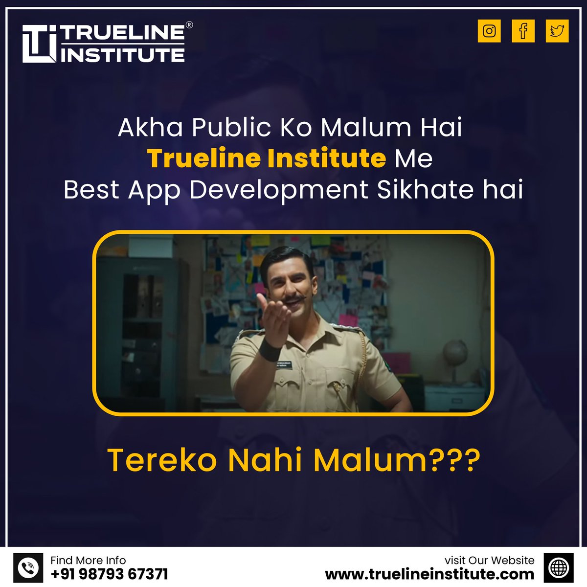 📢 Akha Public ko Malum hai Trueline Institute me best App Development Sikhate hai. | Trueline Institute
➡️ Tereko nahi Malum?
☎️ +91 98793 67371
🌐 truelineinstitute.com
📧 vtruelineinstitute@gmail.com
🏠 427, Radhika Optima, Near Yamuna Chowk, Mota Varachha, Surat, Gujarat