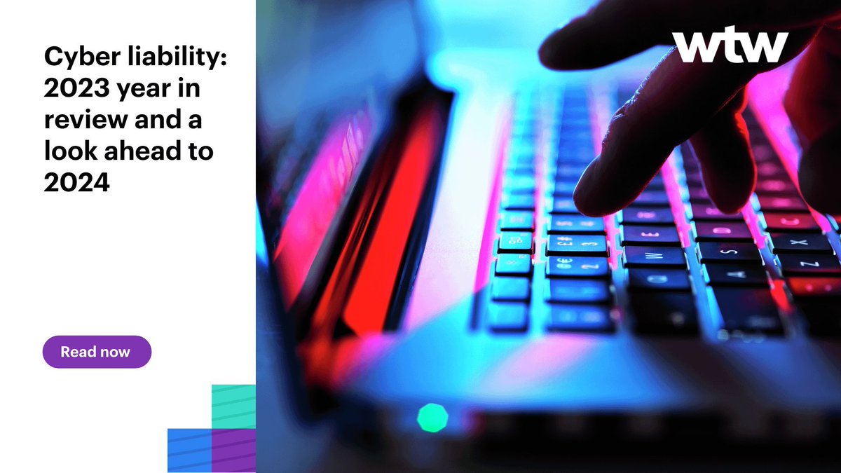 georgeziv's tweet photo. Cyber liability: 2023 in review and a look ahead to 2024 https://t.co/rsLD6swWxo from @WTWcorporate #insurance #cyberinsurance #cyber #cybersecurity #cyberliability #cybercrime #riskmanagement https://t.co/0sahNFOUj4