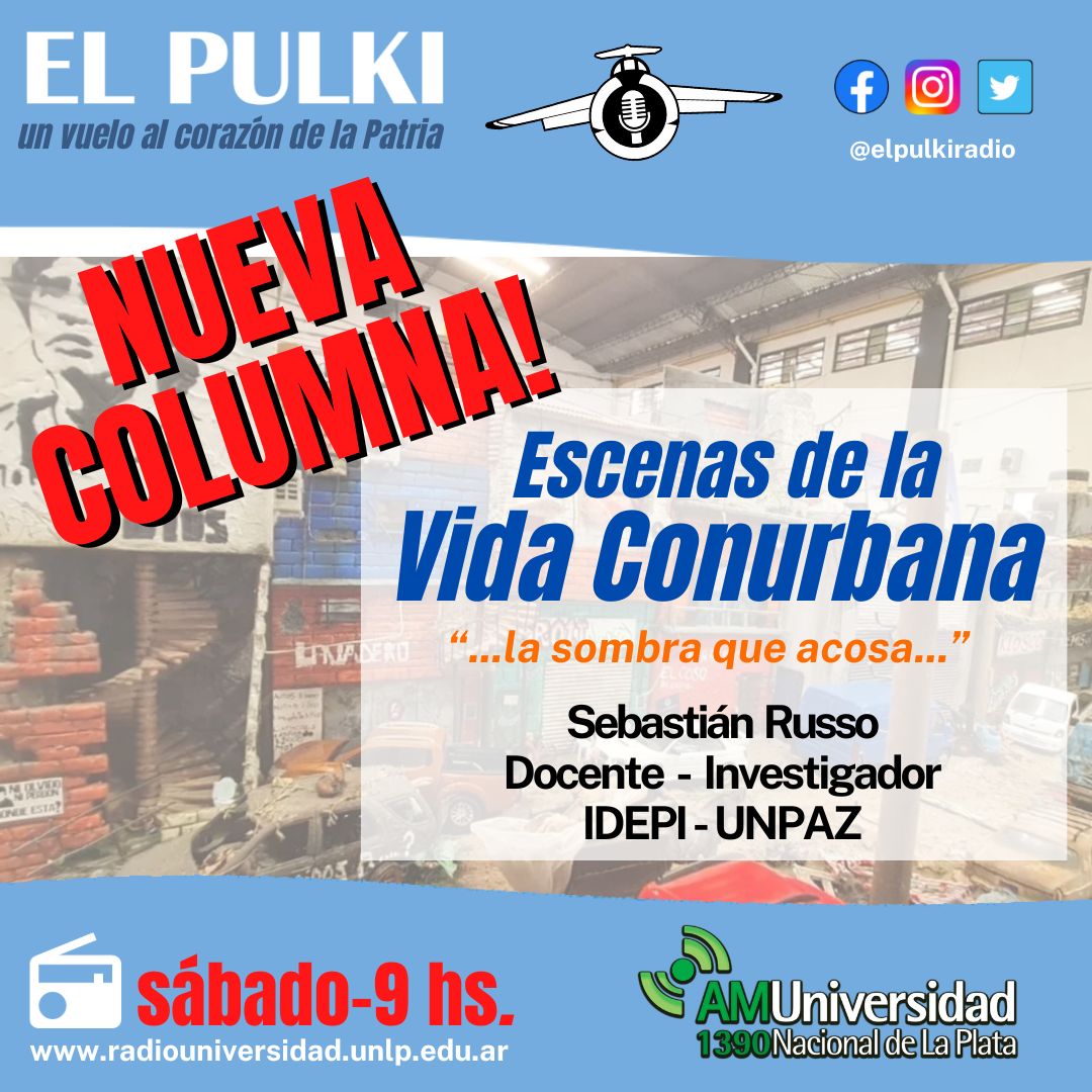 Novedades 2024
Nueva columna!
"Escenas de la vida conurbana" a cargo del Dr. Sebastián Russo docente e investigador <a href="/idepi_unpaz/">IDEPI</a> <a href="/UNPAZ_Oficial/">UNPAZ</a>
"Al decir de Cooke, el conurbano es lo maldito del país burgués..." 
#AUDIO > ar.radiocut.fm/audiocut/conur…
Siempre x <a href="/radioulaplata/">Radio UNLP</a>
