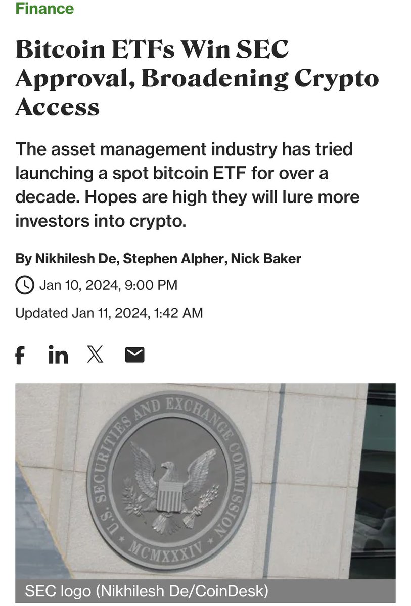 zamanxv's tweet photo. All 11 spot Bitcoin ETFs have been approved✅

Grayscale B Trust
Bitwise B ETF
Hashdex B ETF
iShares B Fund
Valkyrie B Fund
ARK 21Shares B ETF
Invesco Galaxy B ETF
Vaneck Bitcoin Trust
WisdomTree B Fund
FWOB Fund
Franklin B ETF

BTC to the Moon🚀 https://t.co/vGaZwPzHtG