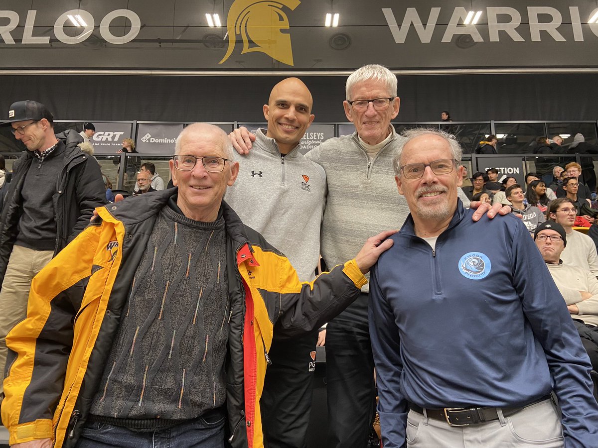 seanfurfaro's tweet photo. Just hanging with the Mount Rushmore of @WlooWarriors Basketball history tonight at The PAC.

Dave Hollinger, Mano Watsa, Don McCrae, and Tom Kieswetter. 

4 Legends. 4 Hall of Famers. 4 Warriors. https://t.co/INgpSr6utQ