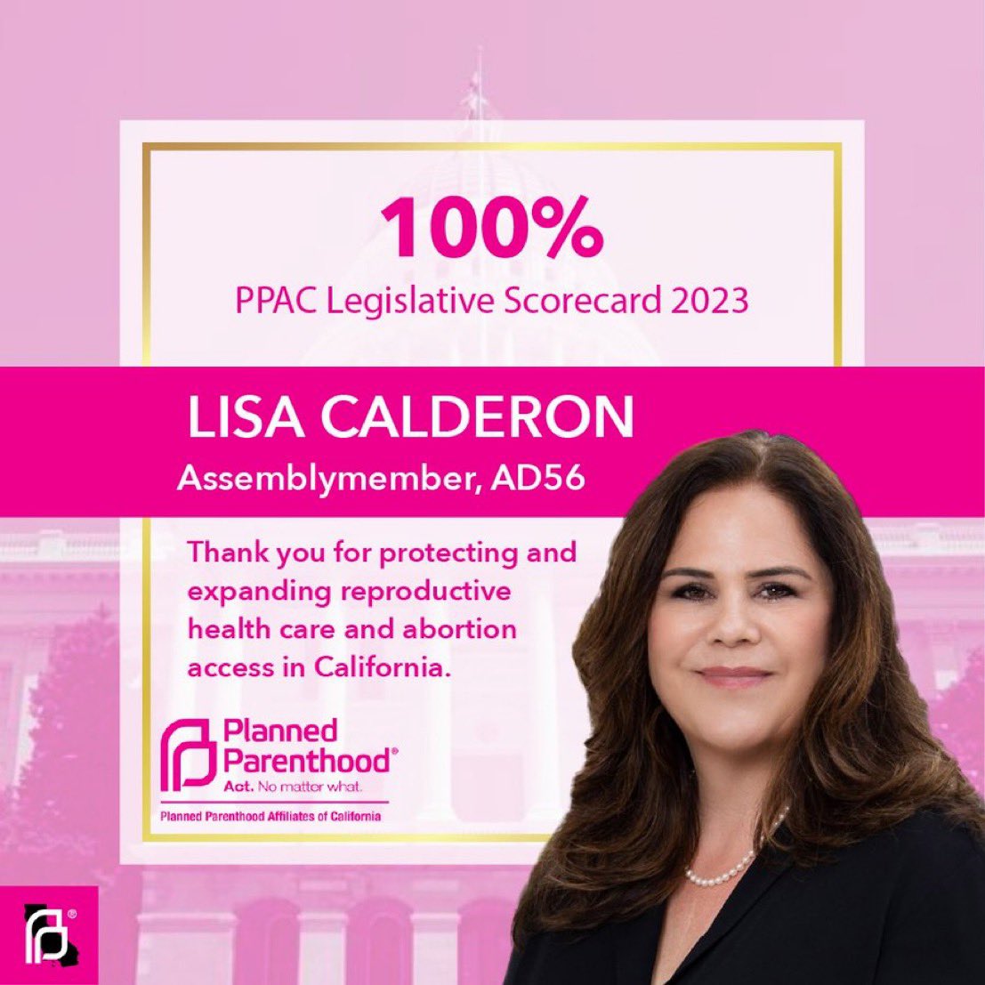 I'm pleased to announce that I received a 100% score on the @PPActionCA 2023 Legislative Scorecard! I look forward to continuing to advocate for women’s healthcare in California!