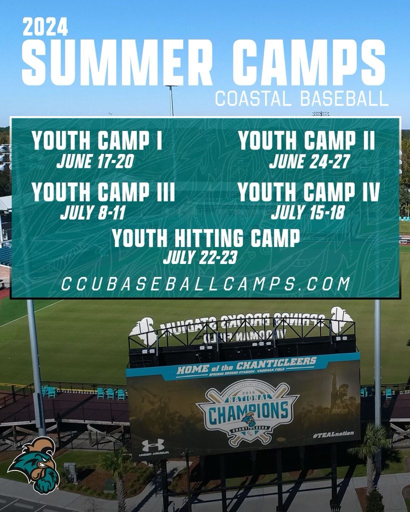 KSchnall9's tweet image. All Summer Youth Baseball Camps are live!

Get your spot today!
CCUBaseballCamps.com 

#TealNation